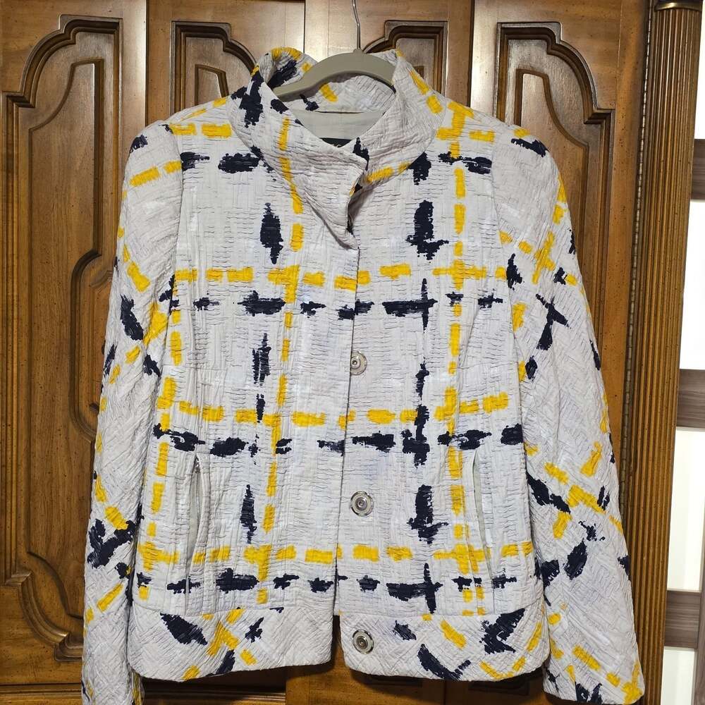 Vintage Escada Patterned Abstract Mock Neck Button-Up Blazer